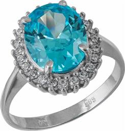 Γυναικείο λευκόχρυσο δαχτυλίδι Κ14 με γαλάζιο ζιργκόν σε ροζέτα 035180 035180 Χρυσός 14 Καράτια από το Kosmima24
