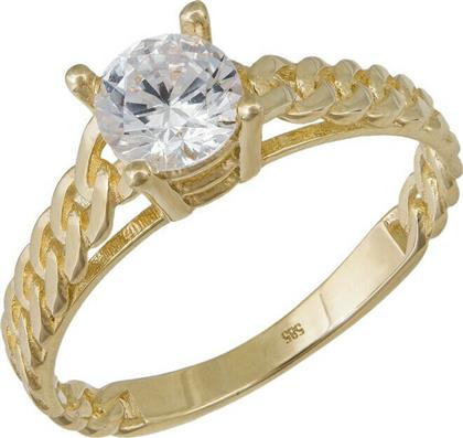 Γυναικείο μονόπετρο δαχτυλίδι Κ14 με σχέδιο αλυσίδα 038387 038387 Χρυσός 14 Καράτια