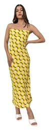 Glamorous Καλοκαιρινό Midi Βραδινό Φόρεμα Ντραπέ Εξώπλατο Κίτρινο από το Favela