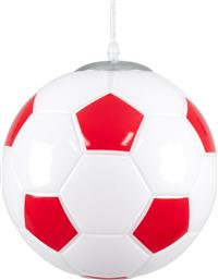 GloboStar Football Μονόφωτο Παιδικό Φωτιστικό Κρεμαστό από Γυαλί με Υποδοχή E27 Λευκό - Κόκκινο 25x25cm από το Designdrops