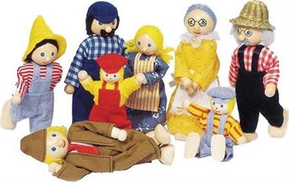 Goki Σετ Ξύλινες Κούκλες για Κουκλόσπιτο ''Οικογένεια Αγροτών''