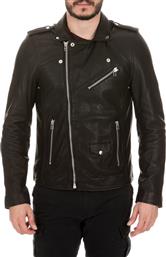 GOOSECRAFT - Ανδρικό δερμάτινο jacket GOOSECRAFT BAXTER BIKER μαύρο από το Factory Outlet