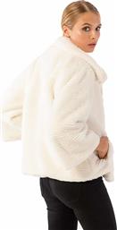 Γούνινη ζακέτα με φερμουάρ μπροστά και πλαϊνά τσεπάκια - Λευκό από το Issue Fashion