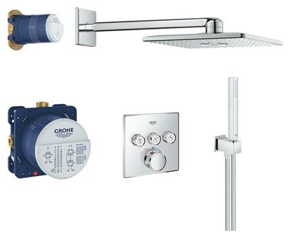 Grohe Smart Control 34706000 Σετ Μίκτης, Τηλέφωνο & Κεφαλή Ντουζ Εντοιχισμού Ντουζιέρας 3 Εξόδων Ασημί