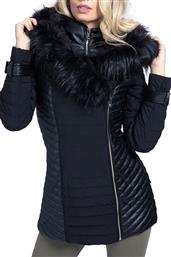 Guess W0BL1AW6NW0 Κοντό Γυναικείο Puffer Μπουφάν με Γούνινη Κουκούλα για Χειμώνα Μαύρο από το Z-mall