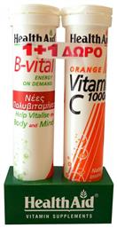 Health Aid B-Vital & Vitamin C Βιταμίνη για Ενέργεια & Ανοσοποιητικό 1000mg Πορτοκάλι 40 αναβράζοντα δισκία