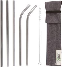 Healthy Human Καλαμάκια Μεταλλικά Ασημί με Βουρτσάκι 5τμχ