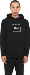 HUF Essentials Box Logo Ανδρικό Φούτερ με Κουκούλα και Τσέπες Μαύρο