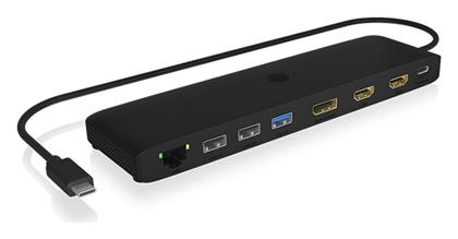 Icy Box USB-C Docking Station με HDMI/DisplayPort 4K PD Ethernet και σύνδεση 3 Οθονών Μαύρο (IB-DK2116-C)