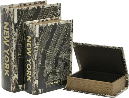 Inart Σετ Διακοσμητικά Κουτιά από Δερματίνη New York σε Σχήμα Βιβλίου 3τμχ από το Katoikein