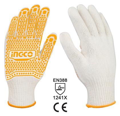 Ingco Γάντια Εργασίας Κήπου Λευκά PVC/Βαμβακερά Βαμβακερά με Κόκκους