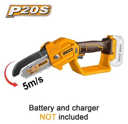Ingco Κλαδευτικό Αλυσοπρίονο Μπαταρίας Solo 20V 1.9kg με Λάμα 12.7cm