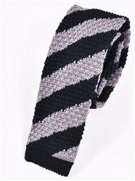 Italian-made straight-cut tie in knitted cotton piqué - Black/Grey από το Silenzio