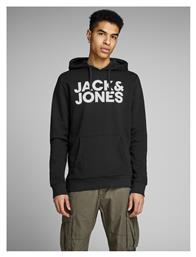 Jack & Jones Logo Ανδρικό Φούτερ με Κουκούλα και Τσέπες Μαύρο από το SportsFactory