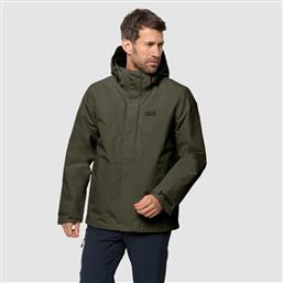 Jack Wolfskin Casual Χακί Gotland 3-In-1 Αδιάβροχο & αντιανεμικό Μπουφάν Με Κουκούλα από το Plus4u