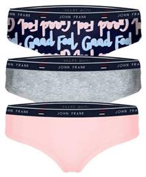 John Frank Feel Good III Hipster Βαμβακερά Γυναικεία Slip 3Pack Grey/Blue/Pink από το Closet22