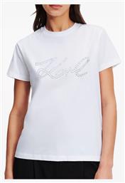 Karl Lagerfeld Rhinestone Karl Signature Γυναικείο T-shirt Λευκό από το Spartoo