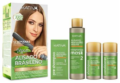 Kativa Brazilian Straightening Vegan Σετ Κερατίνης για Ισιωτική 4τμχ