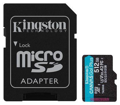 Kingston Canvas Go Plus microSDXC 512GB Class 10 U3 V30 A2 UHS-I με αντάπτορα