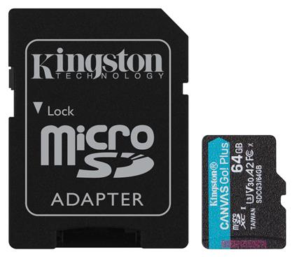 Kingston Canvas Go! Plus microSDXC 64GB Class 10 U3 V30 A2 UHS-I από το e-shop