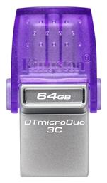 Kingston DataTraveler MicroDuo 3C 64GB USB 3.1 Stick με σύνδεση USB-A & USB-C Μωβ