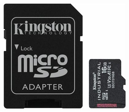 Kingston Industrial microSDHC 16GB Class 10 U3 V30 A1 UHS-I με αντάπτορα