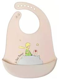 Kiokids Μικρός Πρίγκιπας Αδιάβροχη Σαλιάρα Σιλικόνης με Κουμπί & Τσέπη Μπεζ