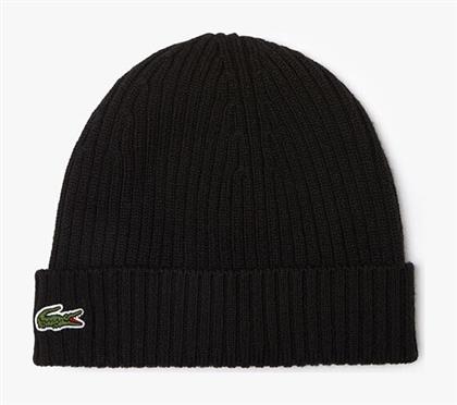 Lacoste Beanie Unisex Σκούφος με Rib Πλέξη σε Μαύρο χρώμα από το Favela