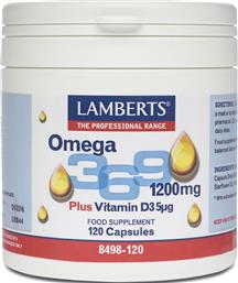 Lamberts Omega 3 6 9 1200mg Plus Vitamin D3 5μg Ιχθυέλαιο, Έλαιο Βοράγου & Ελαιόλαδου 1200mg 120 κάψουλες από το Public