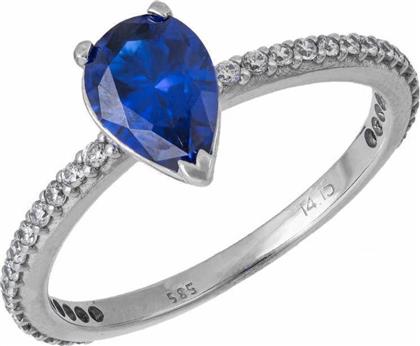 Λευκόχρυσο δαχτυλίδι αρραβώνων 14Κ με μπλε πουάρ πέτρα 033557 033557 Χρυσός 14 Καράτια από το Kosmima24