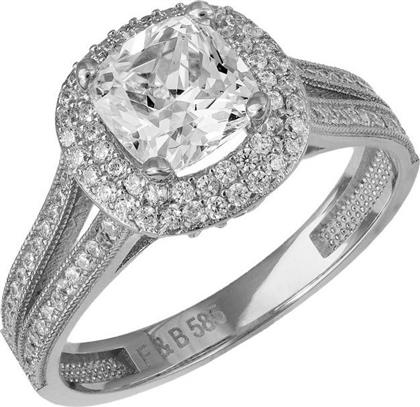 Λευκόχρυσο δαχτυλίδι με ροζέτα από ζιργκόν Κ14 035953 035953 Χρυσός 14 Καράτια
