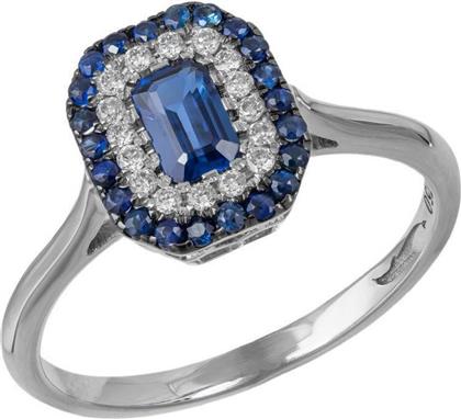Λευκόχρυσo δαχτυλίδι με Ζαφείρι Emerald και Brilliant Κ18 041175 041175 Χρυσός 18 Καράτια