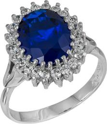 Λευκόχρυσο δαχτυλίδι ροζέτα Κ14 με μπλε πέτρα 037394 037394 Χρυσός 14 Καράτια