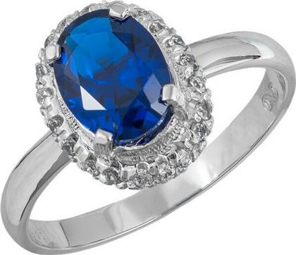Λευκόχρυσο δαχτυλίδι ροζέτα με μπλε πέτρα Κ14 039590 039590 Χρυσός 14 Καράτια