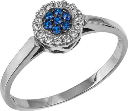 λευκόχρυσο γυναικείο δαχτυλίδι Κ14 ροζέτα με μπλε ζιργκόν 035569 035569 Χρυσός 14 Καράτια από το Kosmima24