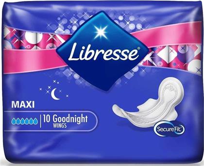 Libresse Maxi Goodnight Σερβιέτες με Φτερά Νυκτός για Αυξημένη Ροή 6 Σταγόνες 10τμχ