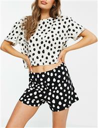 Lindex Exclusive Jenna organic cotton spot print t-shirt and short set in beige-Multi από το Asos