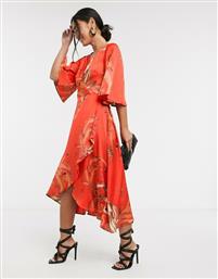 Liquorish midi wrap dress in red bird print-Multi από το Asos