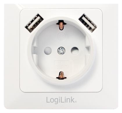 LogiLink Μονή Χωνευτή Πρίζα Ρεύματος με 2 Θύρες USB Λευκή