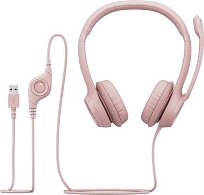 Logitech H390 On Ear Multimedia Ακουστικά με μικροφωνο και σύνδεση USB-A σε Ροζ χρώμα από το Plus4u