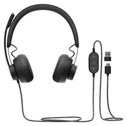 Logitech Zone Wired On Ear Multimedia Ακουστικά με μικροφωνο και σύνδεση USB-C / USB-A σε Γκρι χρώμα