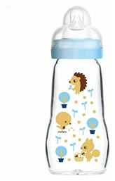 Mam Γυάλινο Μπιμπερό Feel Good Organic Garden με Θηλή Σιλικόνης 260ml για 2+ μηνών Γαλάζιο Σκαντζόχοιρος