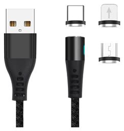 Maxlife Braided / Magnetic USB to Lightning / Type-C / micro USB Cable Μαύρο 1m (MXUC-02)