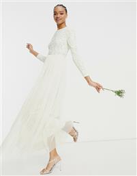 Maya Bridal long sleeved maxi dress with delicate sequin and tulle skirt in ecru-White από το Asos