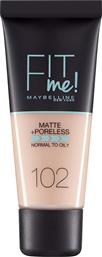 Maybelline Fit Me Matte + Poreless Liquid Make Up 102 Fair Ivory 30ml από το Pharm24