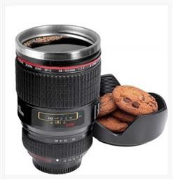 Media Wave Φακός Φωτογραφικής Μηχανής Κούπα Μεταλλική με Καπάκι Μαύρη 450ml