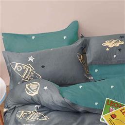 Melinen Spacecraft Παιδική Μαξιλαροθήκη Βαμβακοσατέν 50x70εκ. Πράσινη