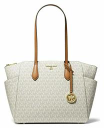 Michael Kors Marilyn Medium Logo Δερμάτινη Γυναικεία Τσάντα Shopper 'Ωμου σε Μπεζ χρώμα