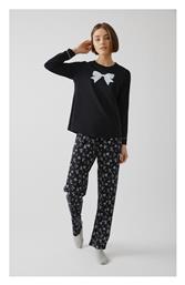 Minerva Χειμερινό Γυναικείο Σετ Πιτζάμας Βαμβακερό Μαύρο