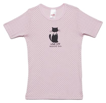 Minerva Love Cat Παιδικό Φανελάκι Κοντομάνικο Ροζ